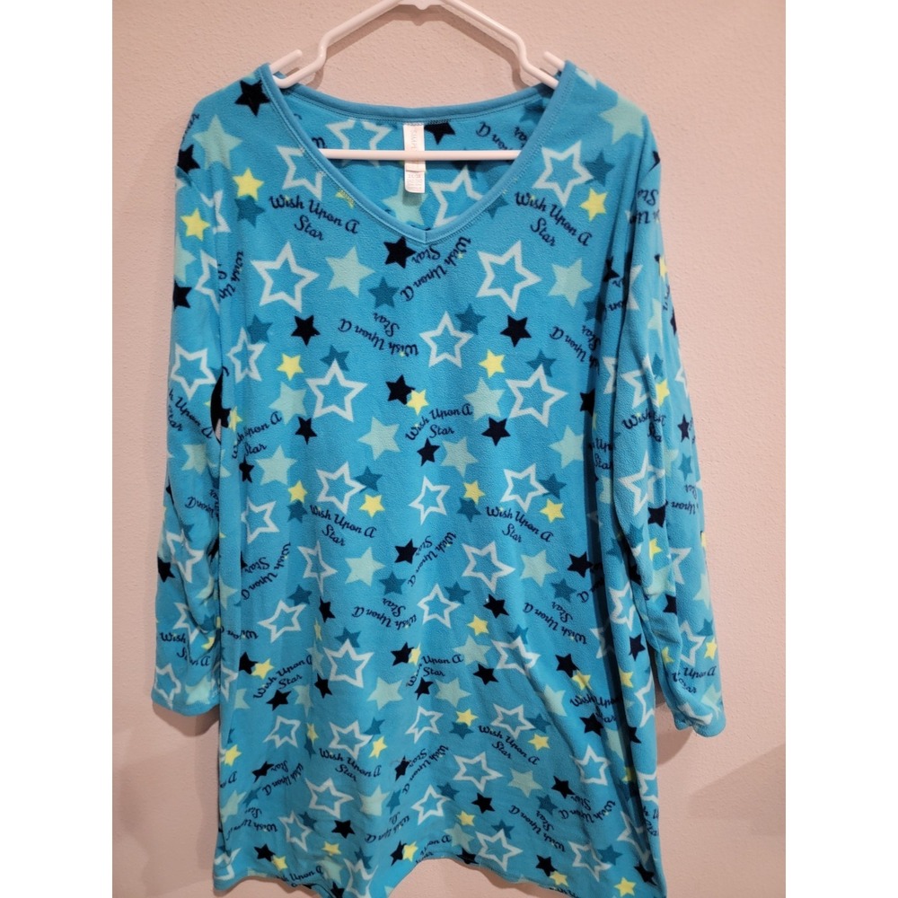 Simply Basic Night‎ Gown 2X 3X 20W-24W Blue Soft Fleece Pullover Sleepwear Stars